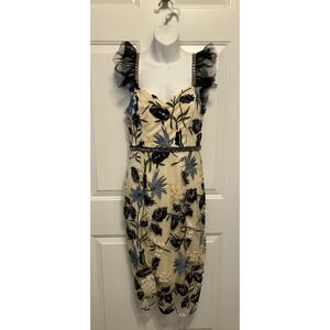 Lulus Show Stopper Cream Embroidered Sequin Bodycon Midi Dress‎ Sz Small Women’s